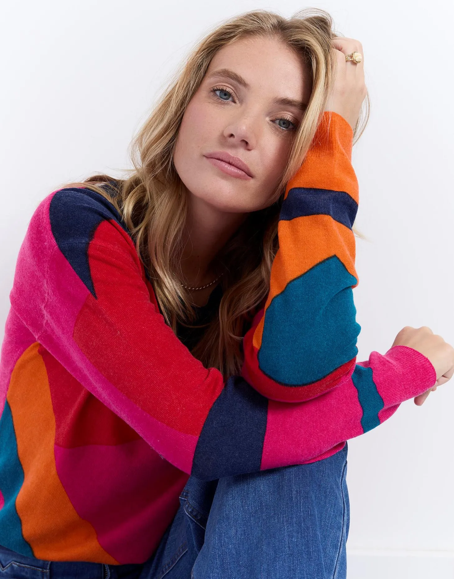 Pull fin en mélange cachemire color bloc MULTICOLORE Femme