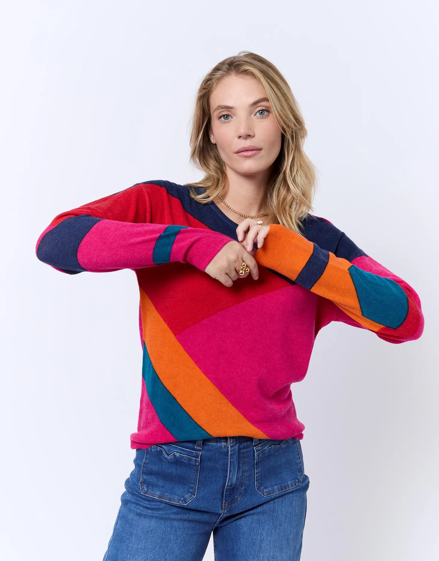 Pull fin en mélange cachemire color bloc MULTICOLORE Femme
