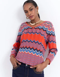 Pull fin en mélange coton multicolore ORANGE Femme
