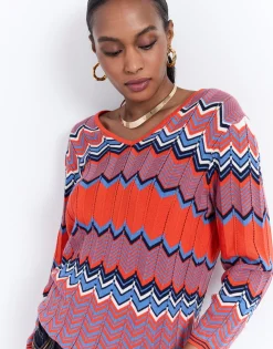 Pull fin en mélange coton multicolore ORANGE Femme