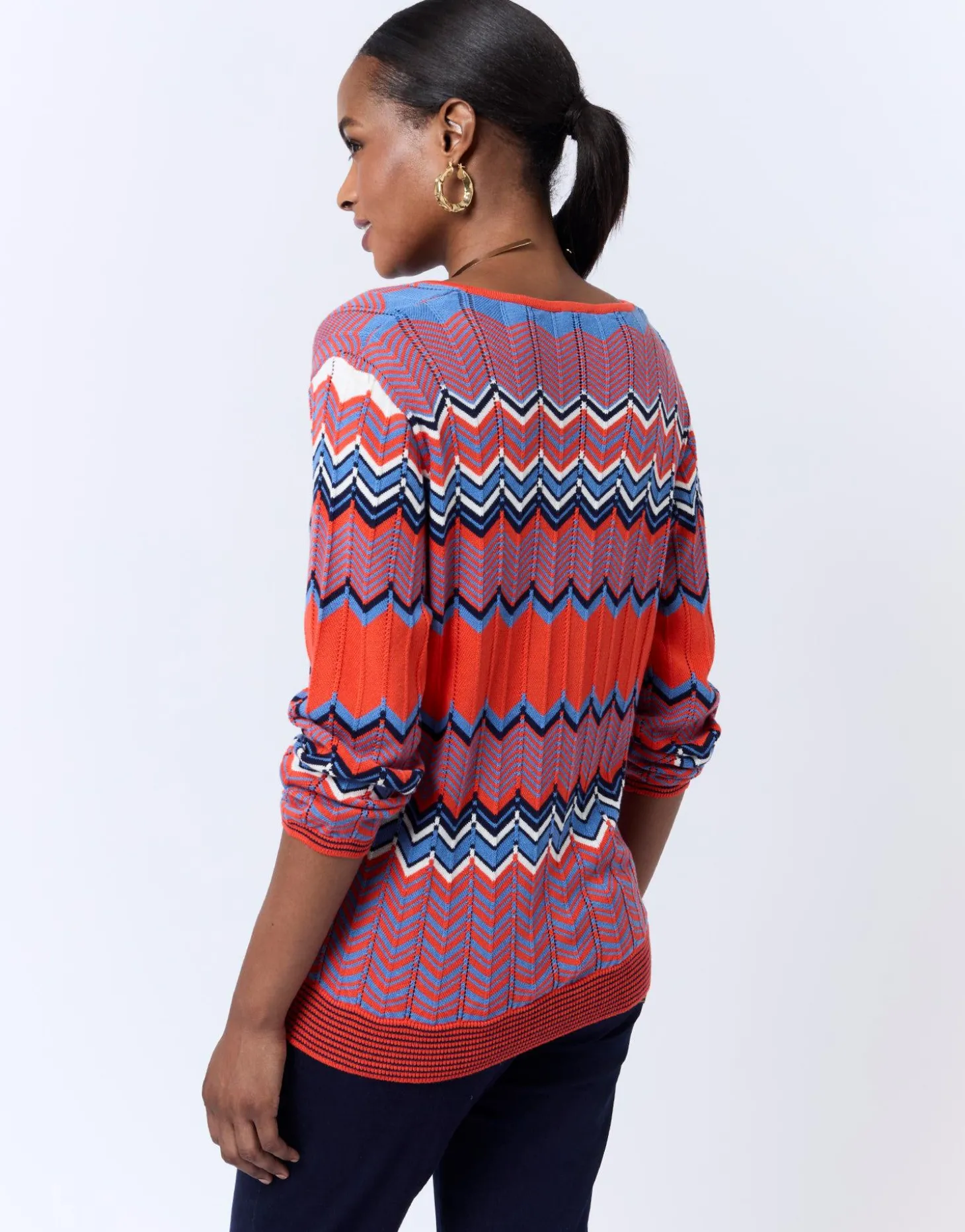 Pull fin en mélange coton multicolore ORANGE Femme