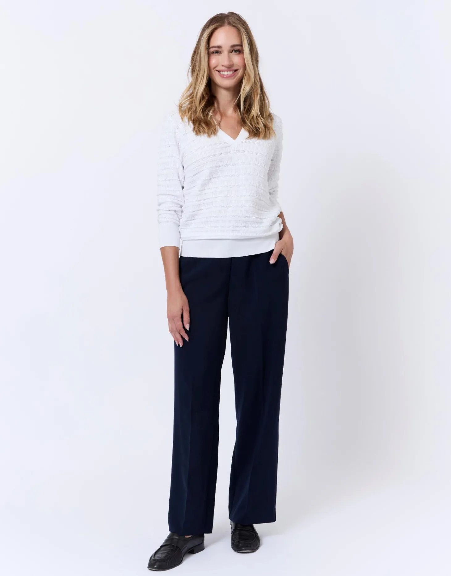 Pull fin long uni BLANC Femme