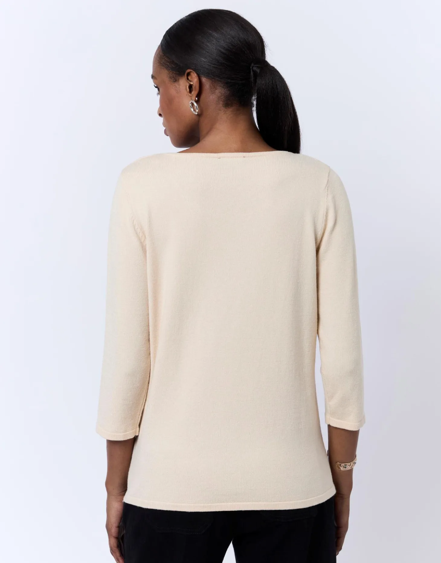 Pull fin uni décoré BEIGE Femme
