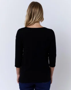 Pull fin uni décoré NOIR Femme