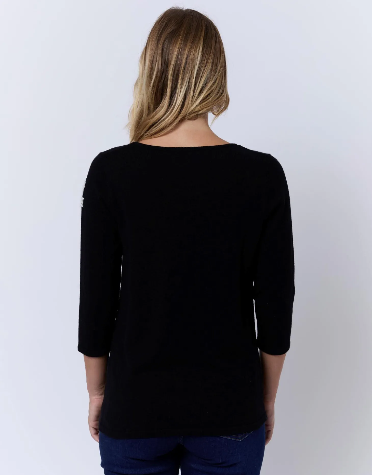Pull fin uni décoré NOIR Femme