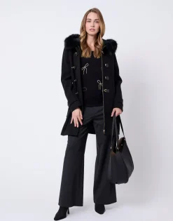 Pull fin uni décoré NOIR Femme