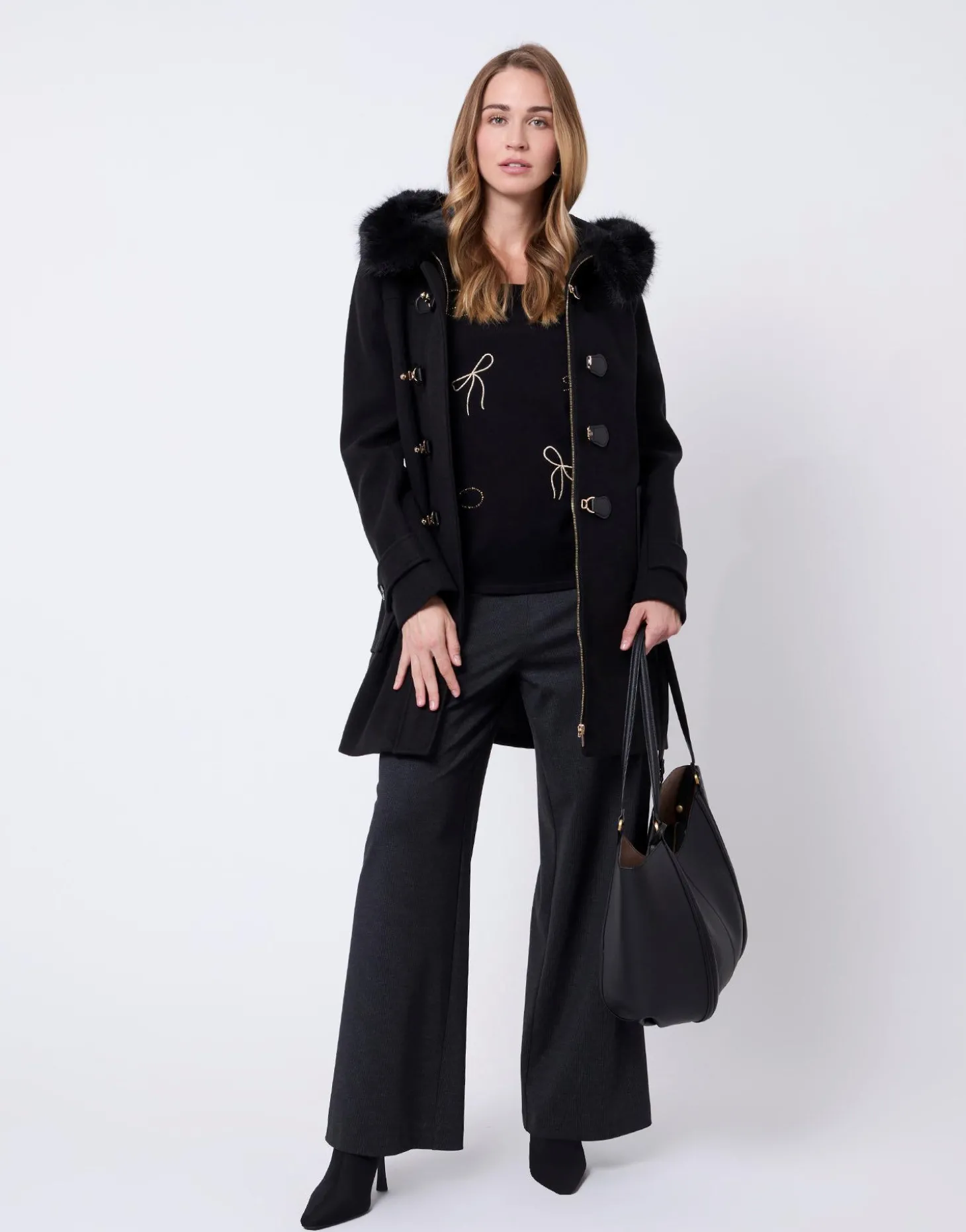 Pull fin uni décoré NOIR Femme