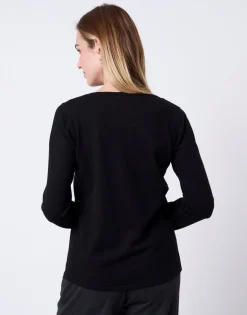 Pull fin uni décoré NOIR Femme