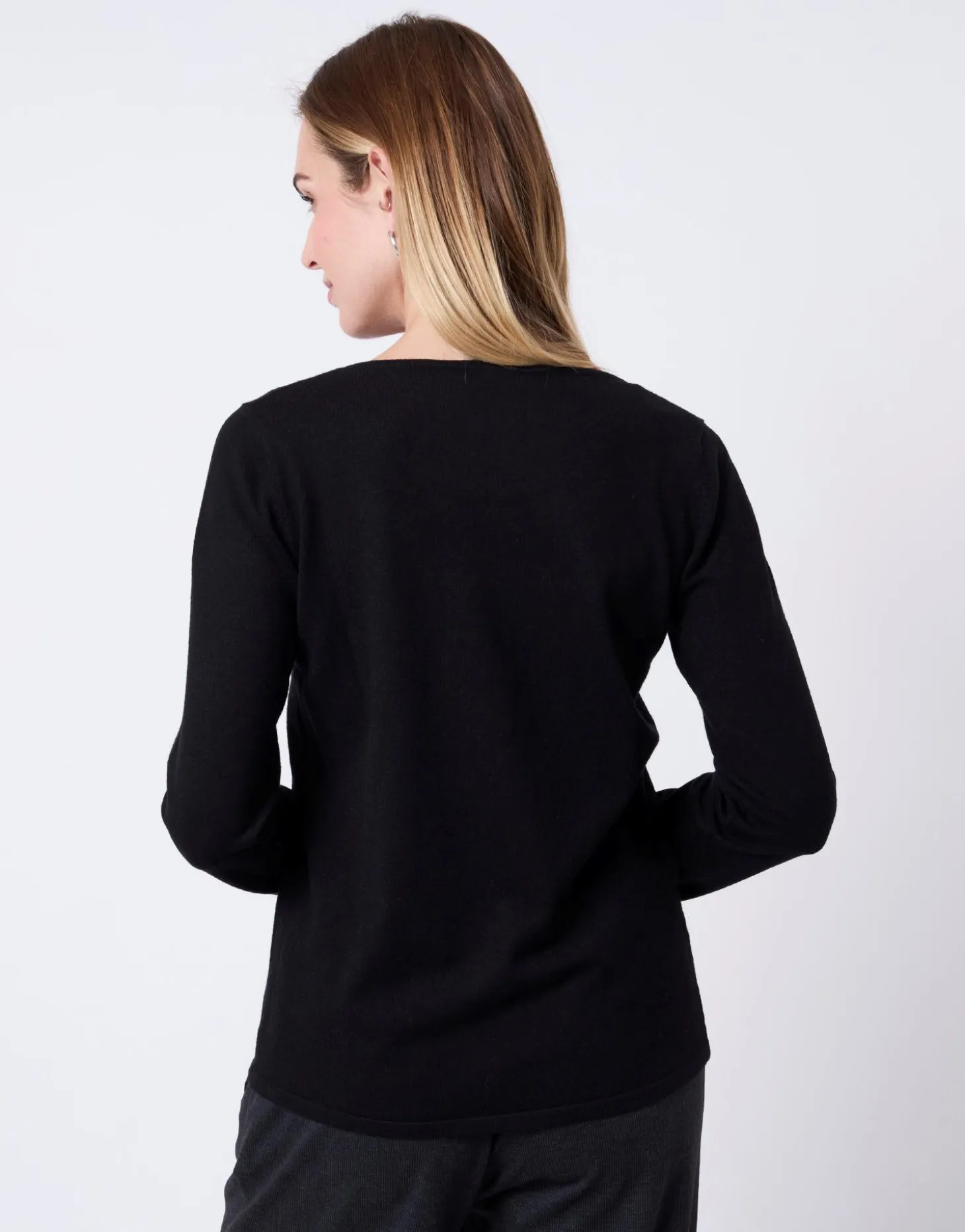 Pull fin uni décoré NOIR Femme