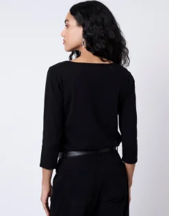 Pull fin uni décoré NOIR Femme