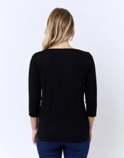 Pull fin uni décoré NOIR Femme