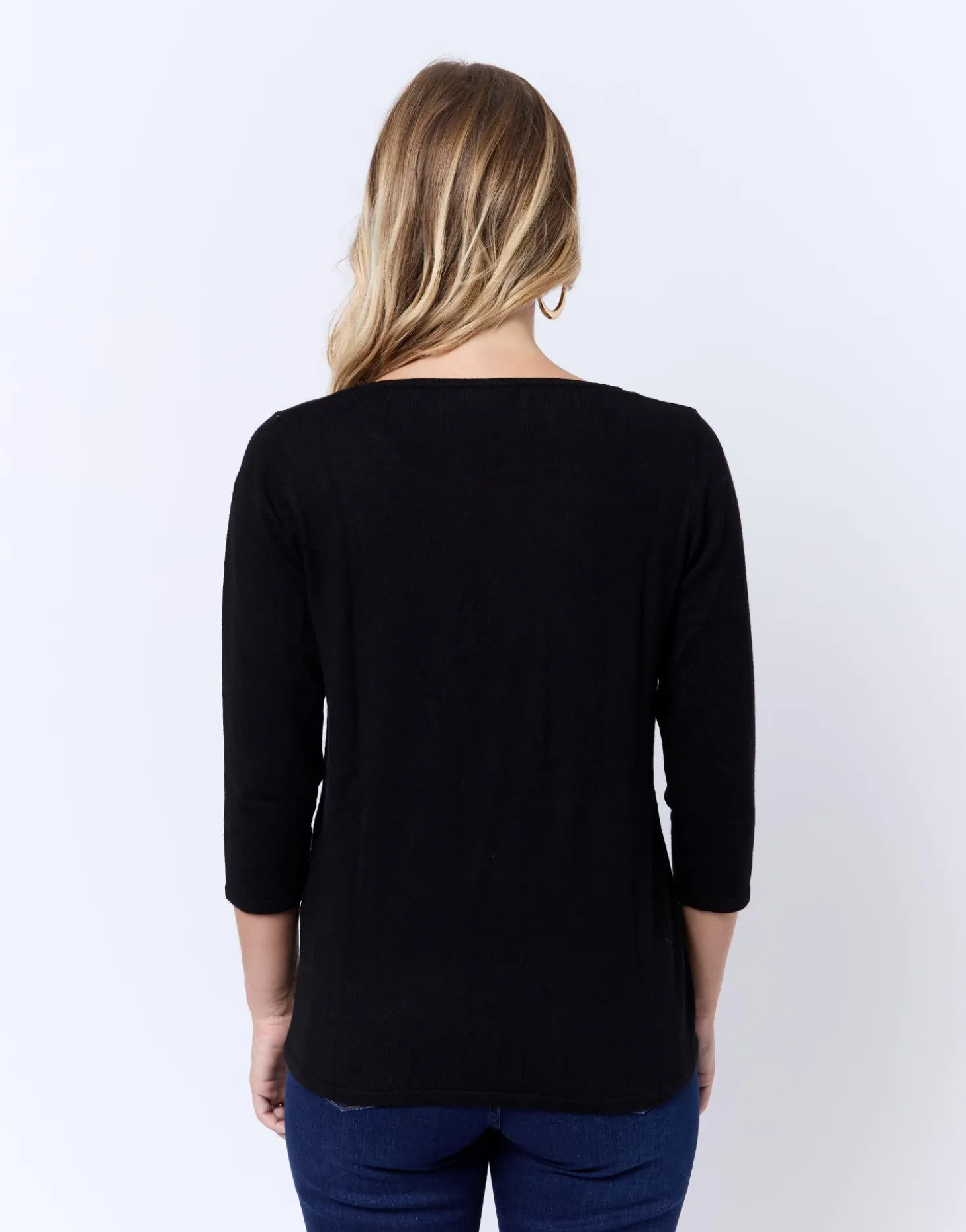 Pull fin uni décoré NOIR Femme