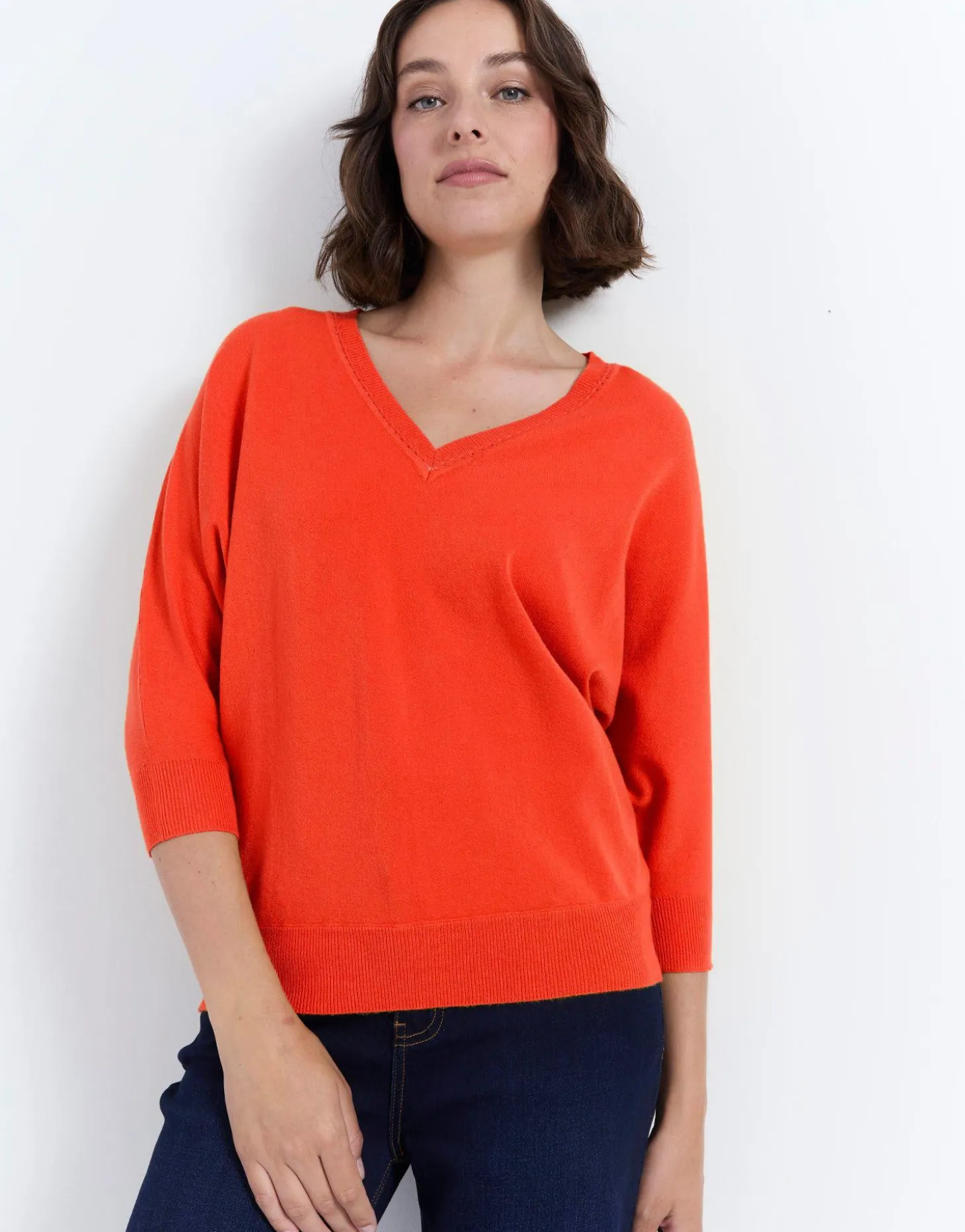 Pull fin uni ORANGE Femme