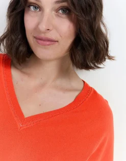 Pull fin uni ORANGE Femme