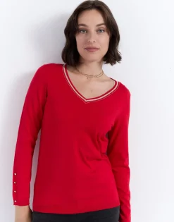 Pull fin uni ROUGE Femme
