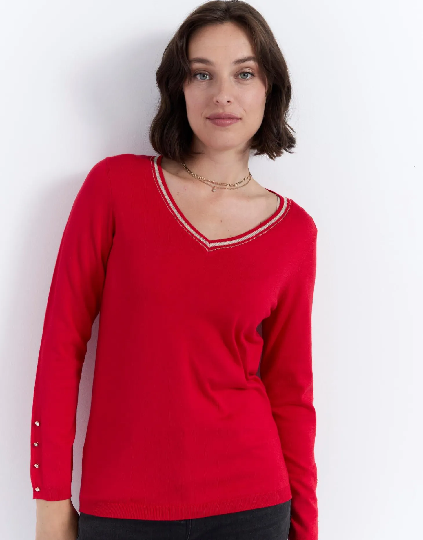 Pull fin uni ROUGE Femme