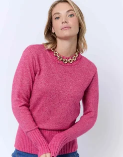 Pull épais contenant de la laine uni FUCHSIA Femme