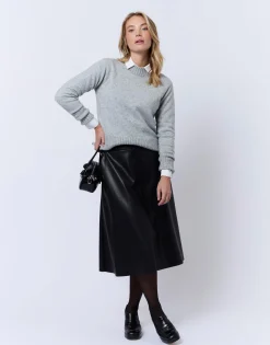 Pull épais contenant de la laine uni GRIS Femme