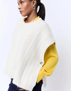 Pull épais court en mélange laine uni BEIGE Femme