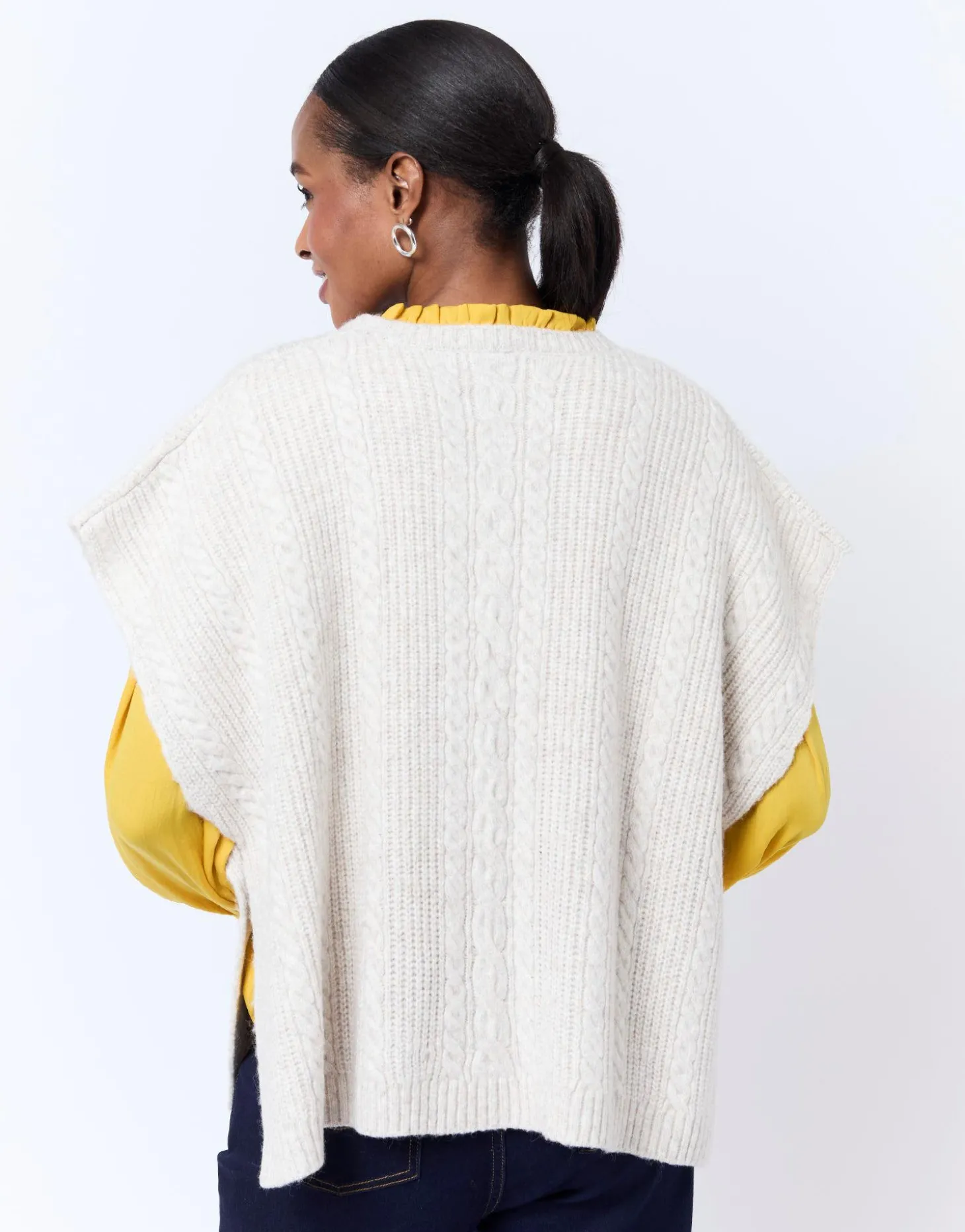 Pull épais court en mélange laine uni BEIGE Femme