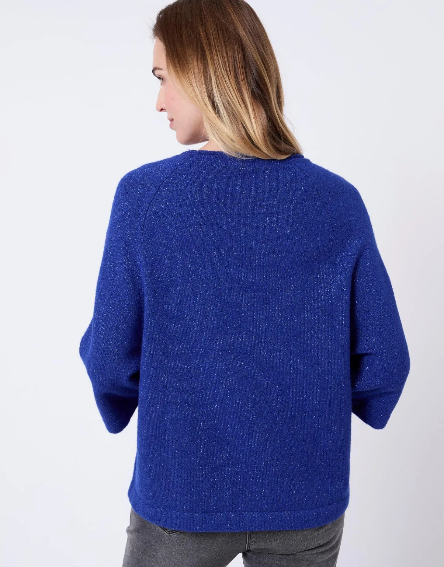 Pull épais court en mélange laine uni BLEU Femme