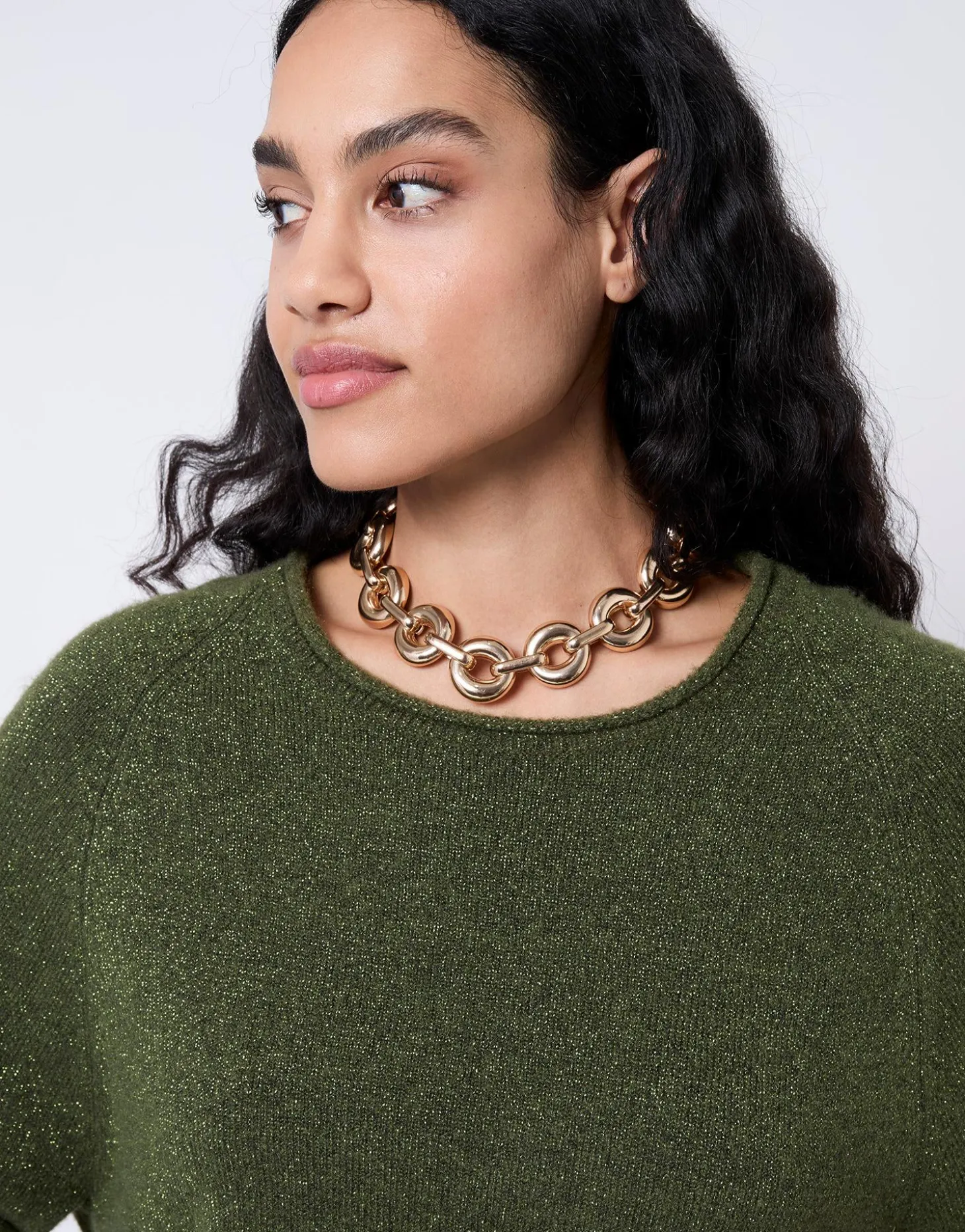 Pull épais court en mélange laine uni VERT Femme
