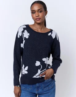 Pull épais en mélange coton bicolore MARINE Femme