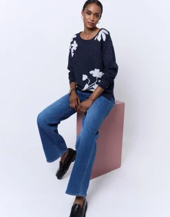 Pull épais en mélange coton bicolore MARINE Femme