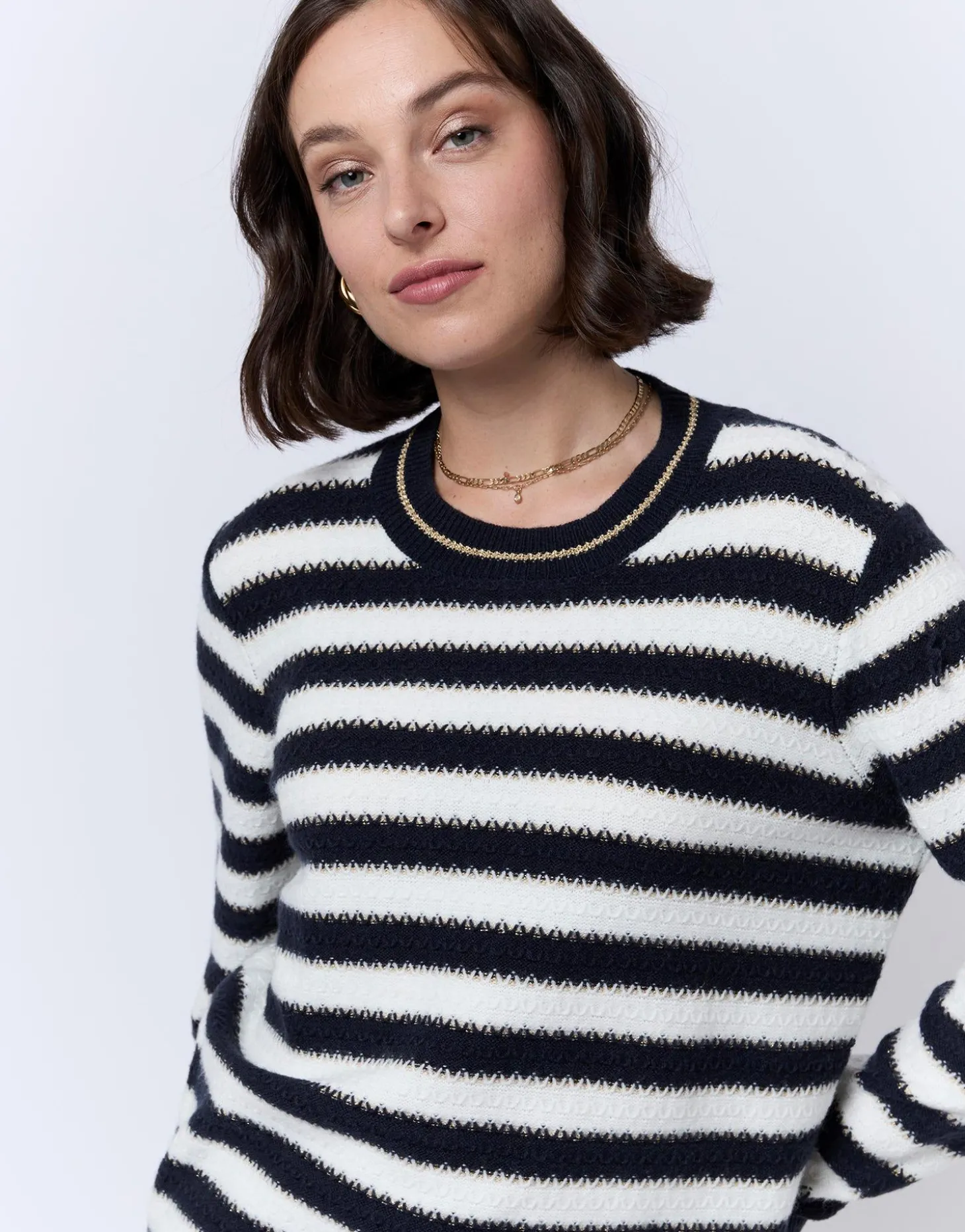 Pull épais en mélange laine rayé MARINE Femme