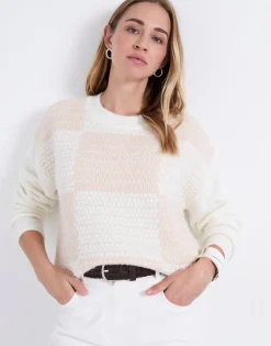 Pull épais en mélange laine bicolore ECRU Femme