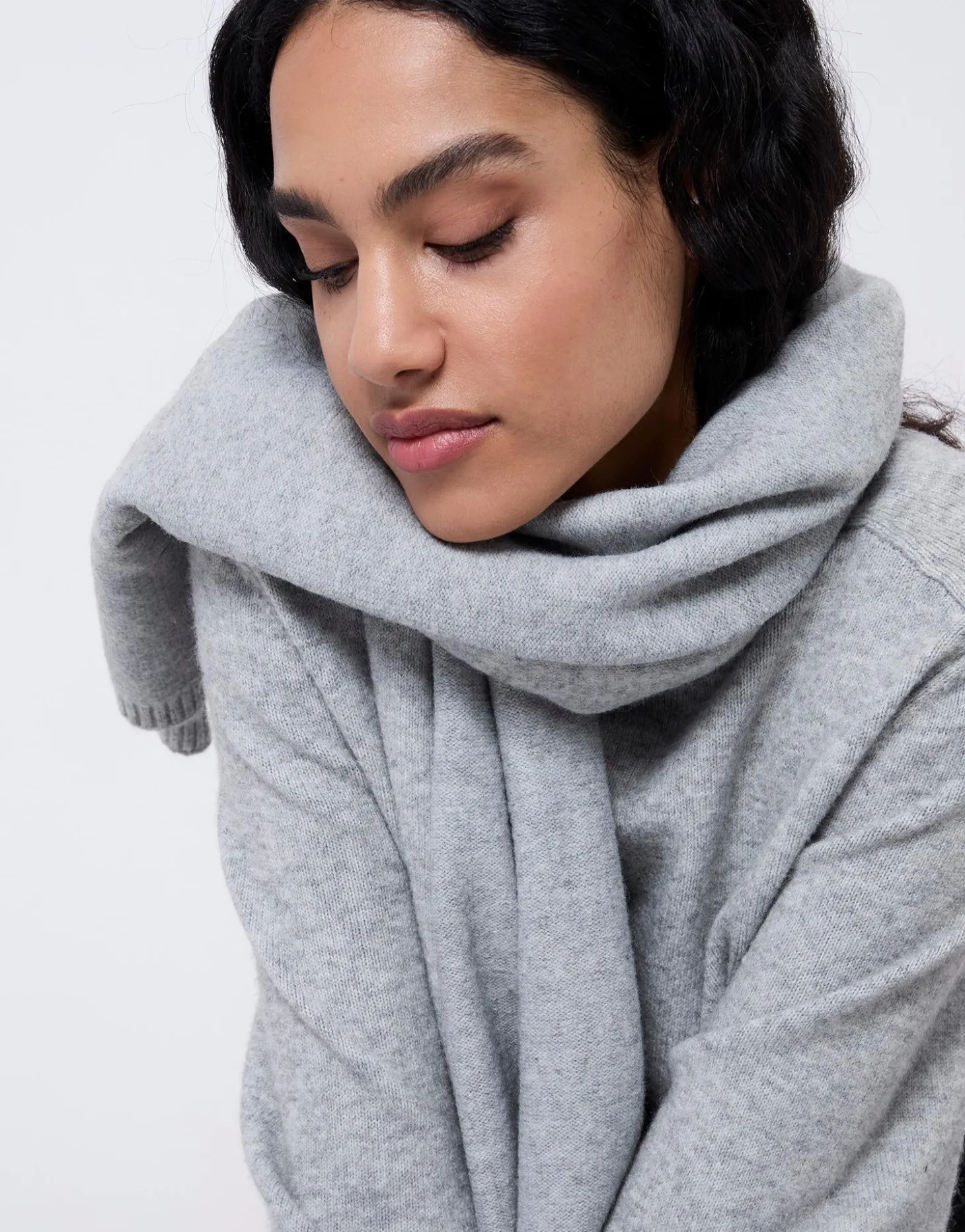 Pull épais en mélange laine uni GRIS Femme