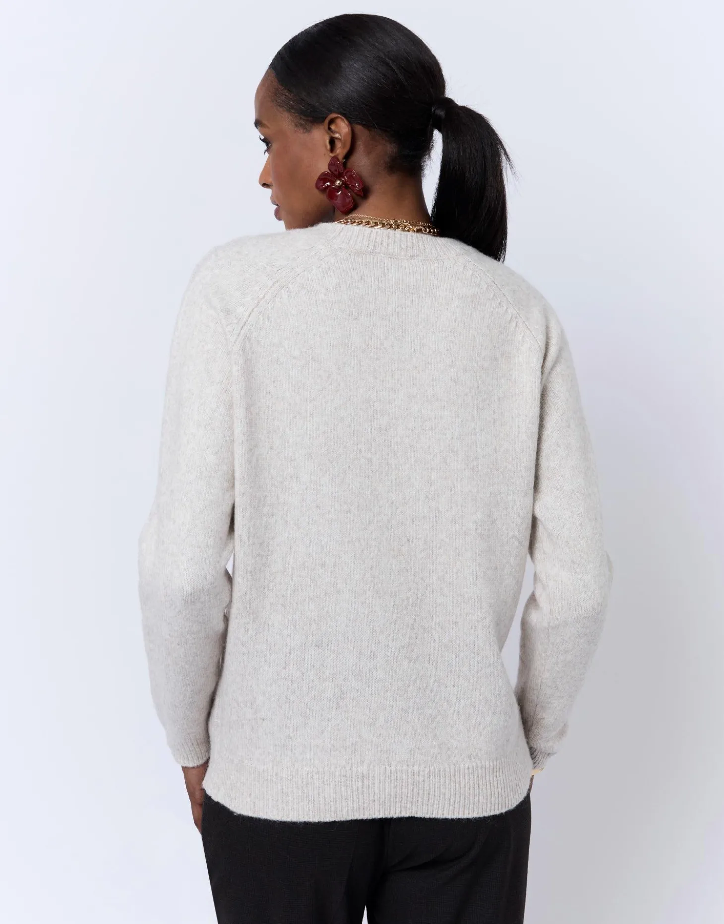 Pull épais en mélange laine uni BEIGE Femme