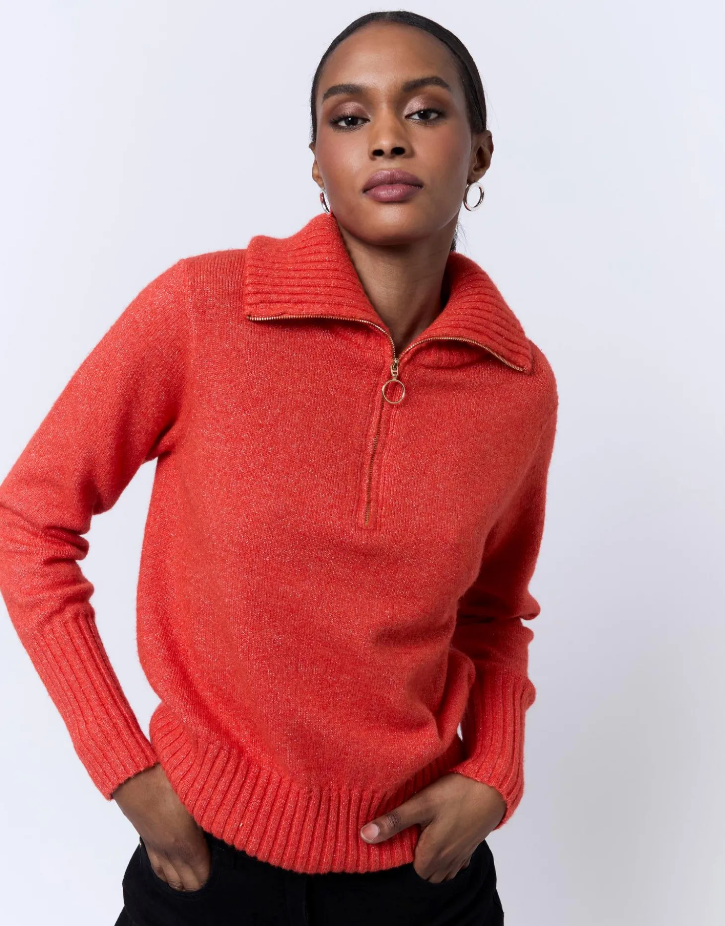Pull épais en mélange laine uni ORANGE Femme