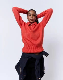 Pull épais en mélange laine uni ORANGE Femme