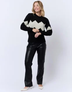 Pull épais en mélange laine color bloc NOIR Femme