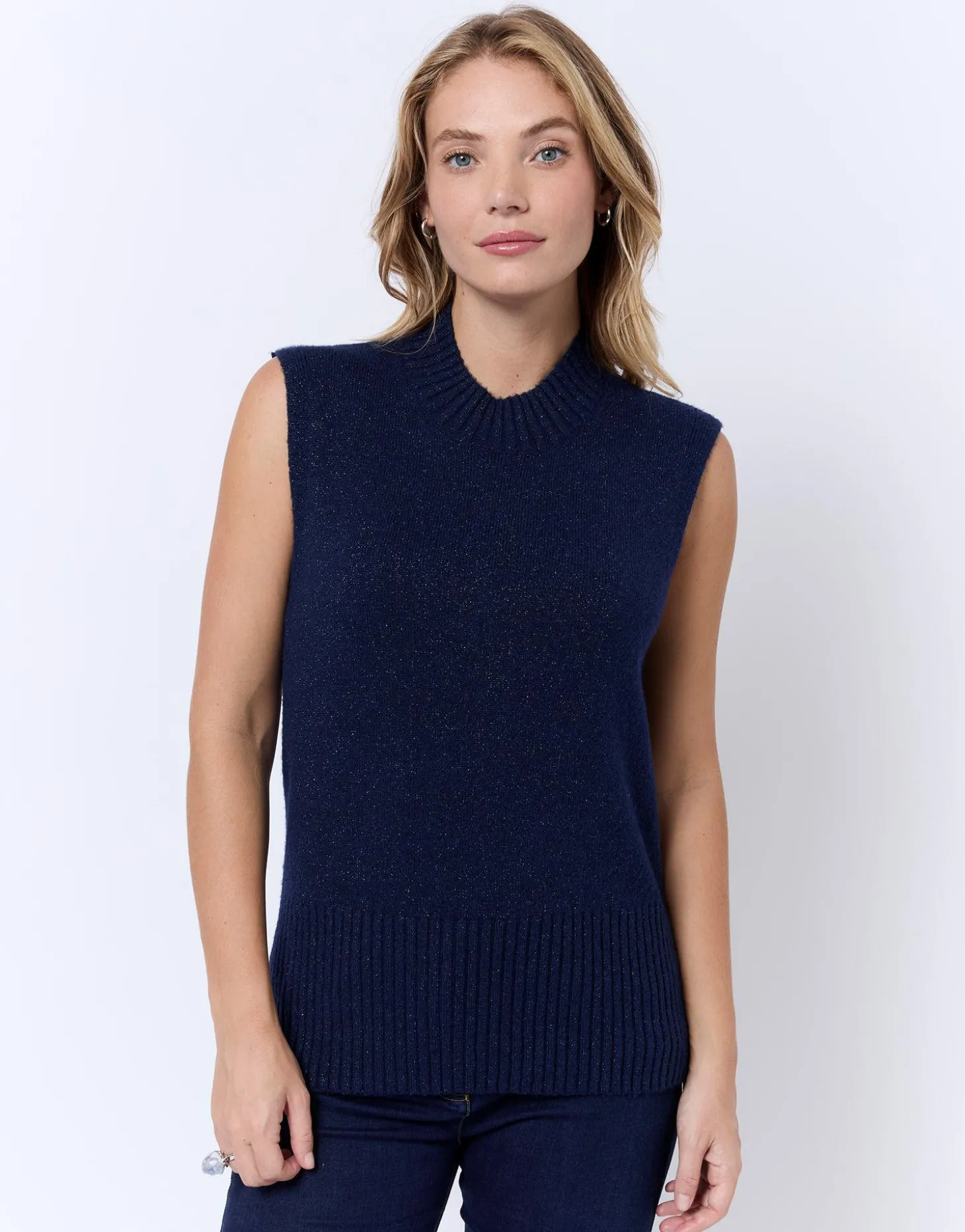 Pull épais en mélange laine uni MARINE Femme