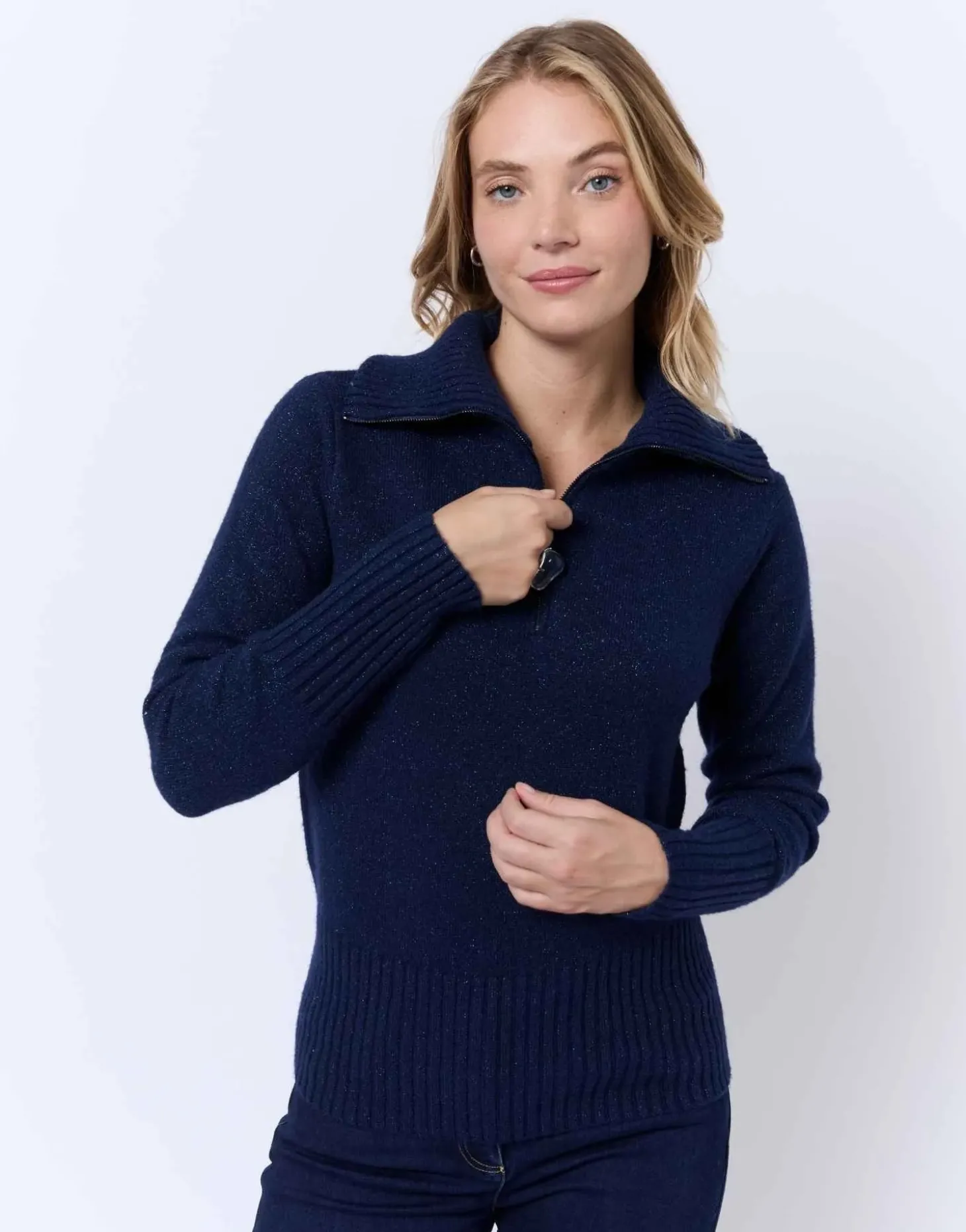 Pull épais en mélange laine uni MARINE Femme