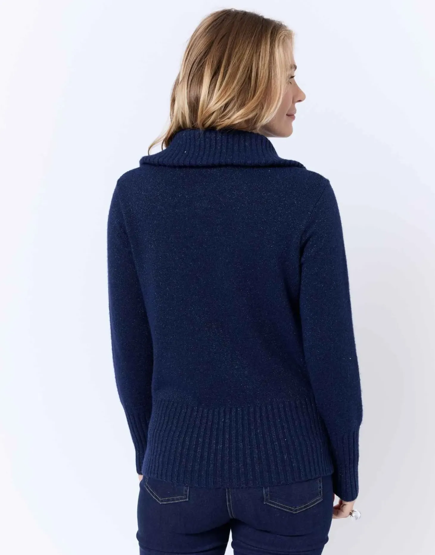 Pull épais en mélange laine uni MARINE Femme