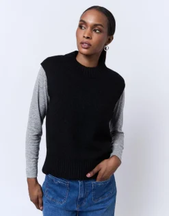 Pull épais en mélange laine uni NOIR Femme