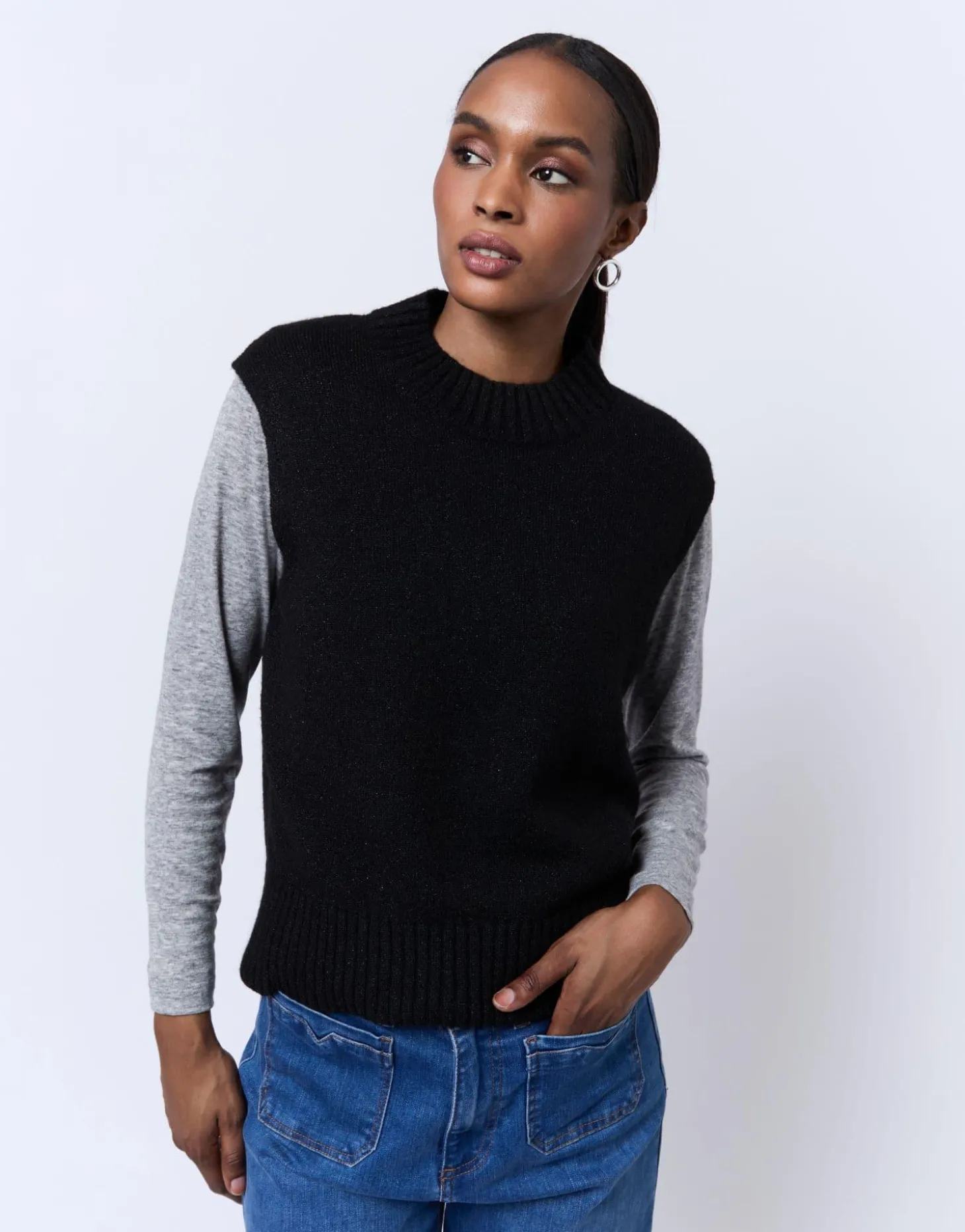 Pull épais en mélange laine uni NOIR Femme