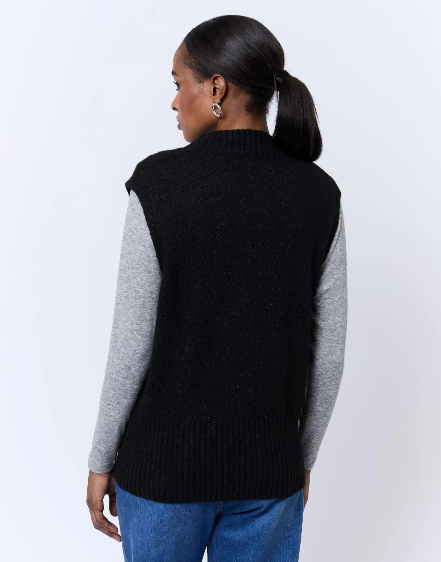 Pull épais en mélange laine uni NOIR Femme