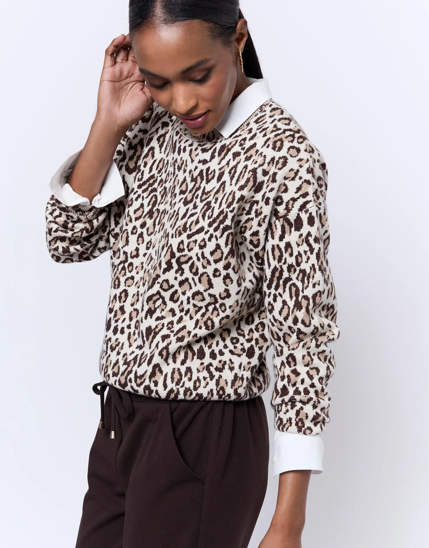 Pull épais imprimé léopard ECRU Femme