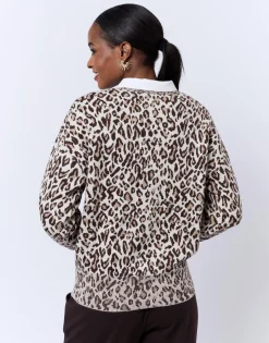 Pull épais imprimé léopard ECRU Femme