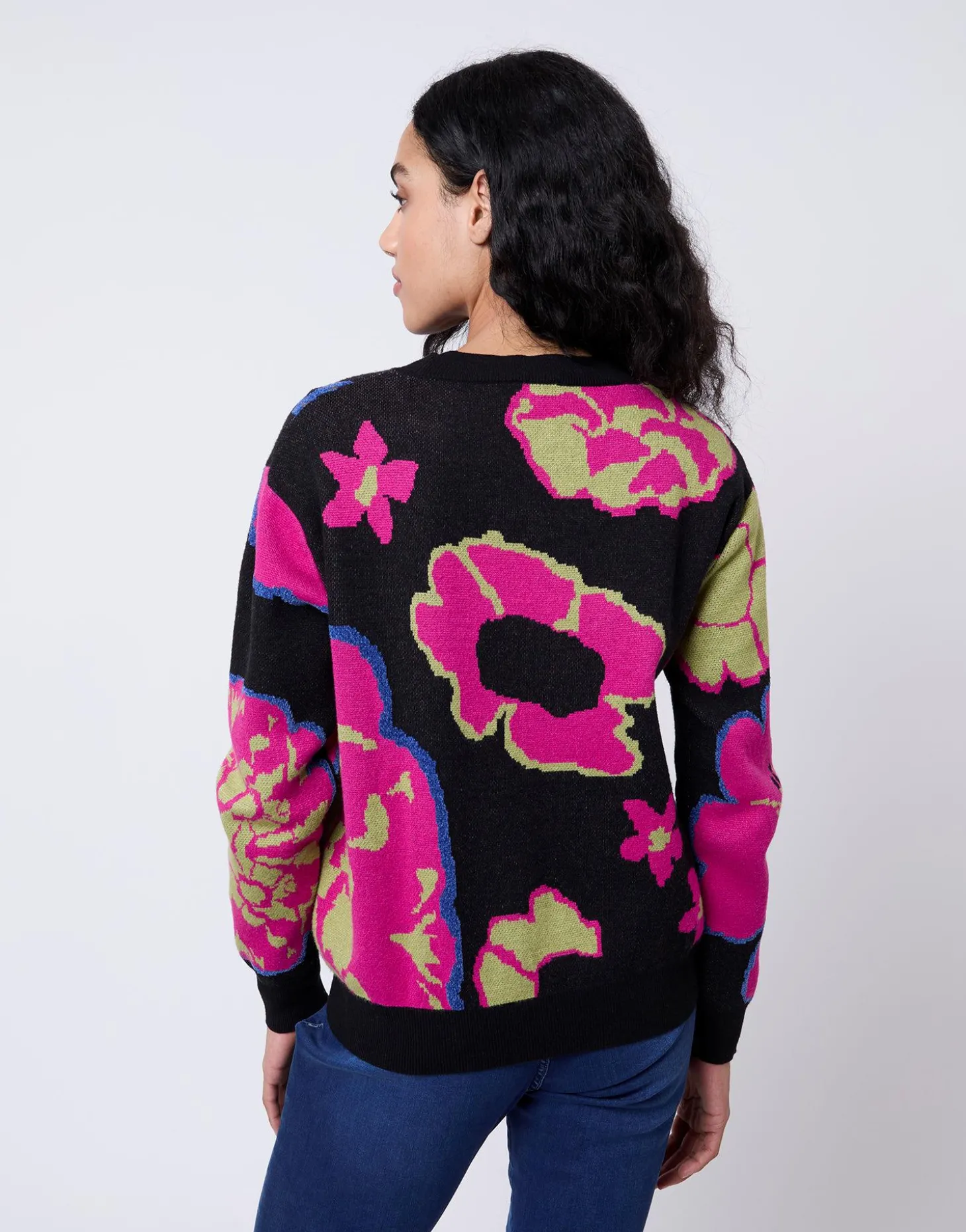 Pull épais Jacquard motif fleurs NOIR Femme