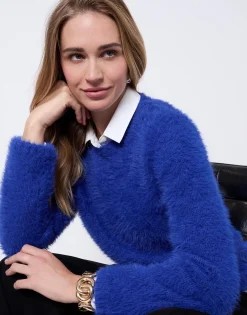Pull épais uni BLEU Femme