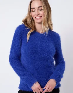 Pull épais uni BLEU Femme