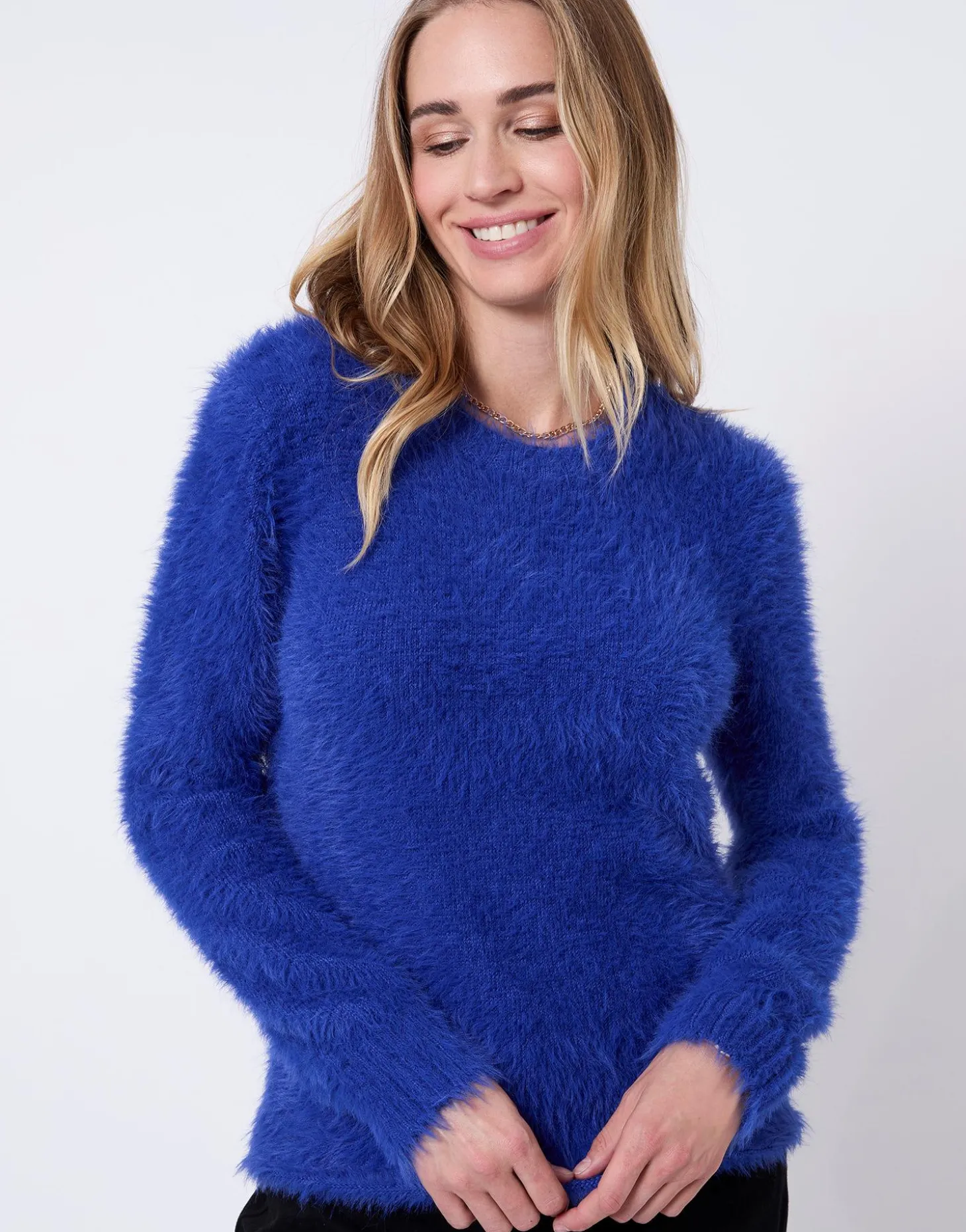 Pull épais uni BLEU Femme