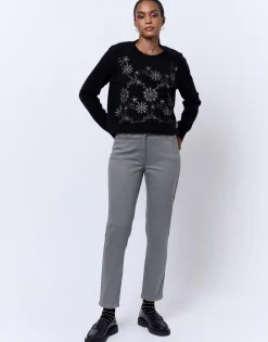 Pull épais uni décoré NOIR Femme