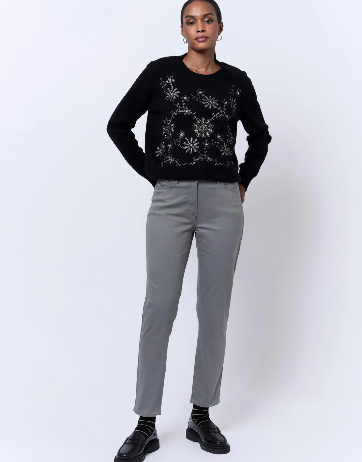 Pull épais uni décoré NOIR Femme