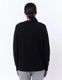 Pull épais uni décoré NOIR Femme